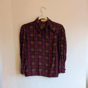 Plaid Women's Blouse - magenta & silk